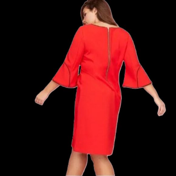 Lane Bryant Size 26 Plus Career Dress Bell Sleeves Knee Length V-Neck Black Trim - Picture 2 of 14